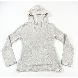Roxy Soft Textured‎ V-Neck Knit Hoodie Surf Coastal Chic Y2K Boho Gray Women's M